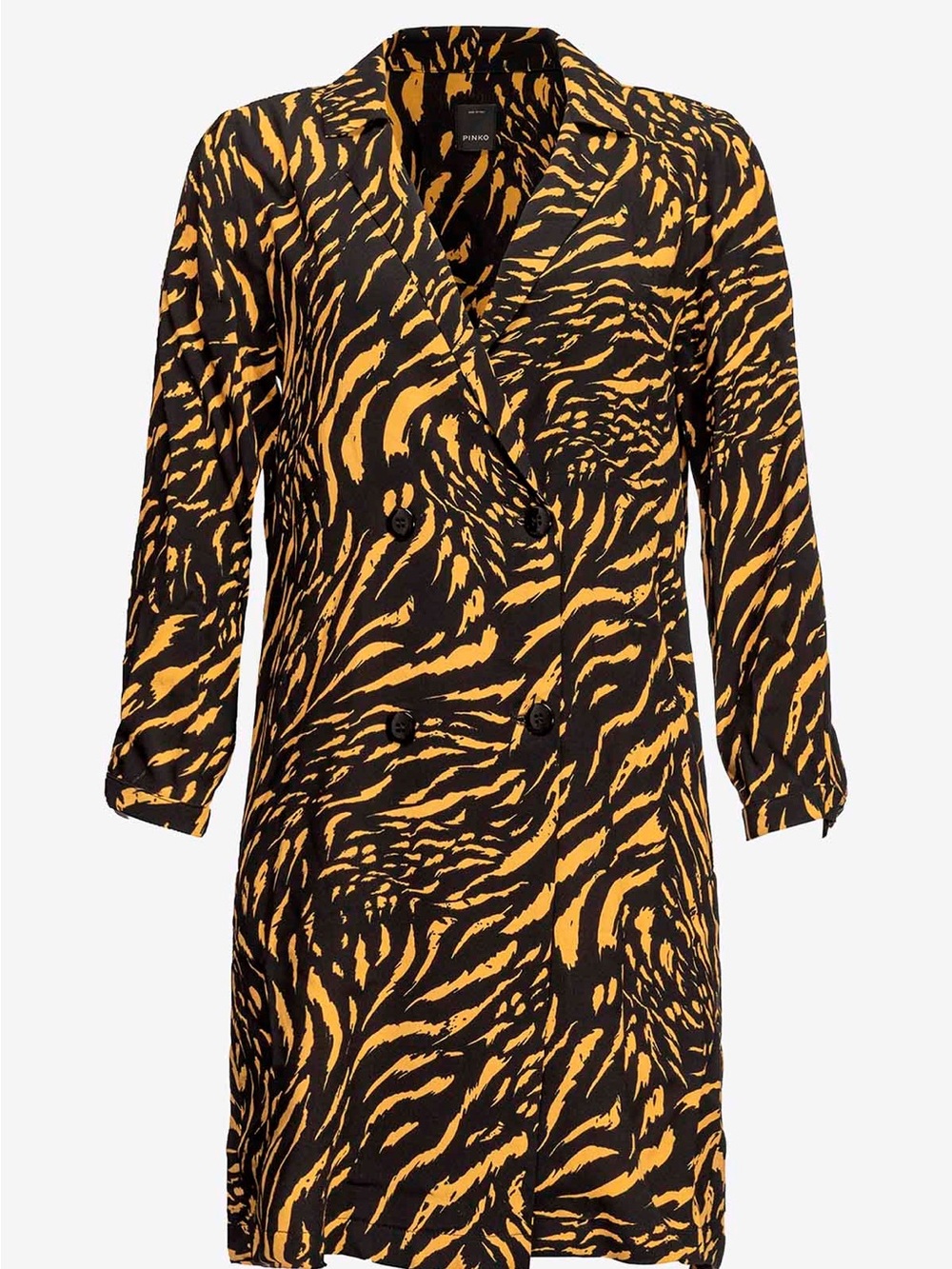 Pinko Nokota Black and Yellow Animal-Print Double-Breasted Long-Sleeve Dress